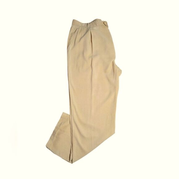 Bugatchi Other - Bugatchi VTG Golden Khaki Silk & Linen Pleated Front Cuffed Trousers Size 40X32